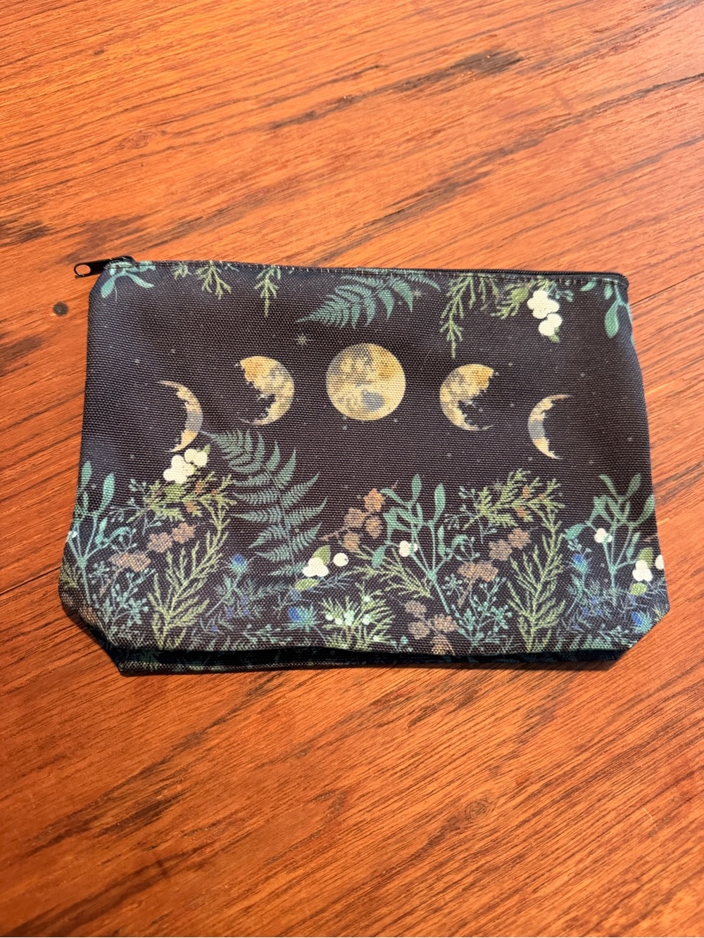 Floral Moon Phase Zip Pouch - Black